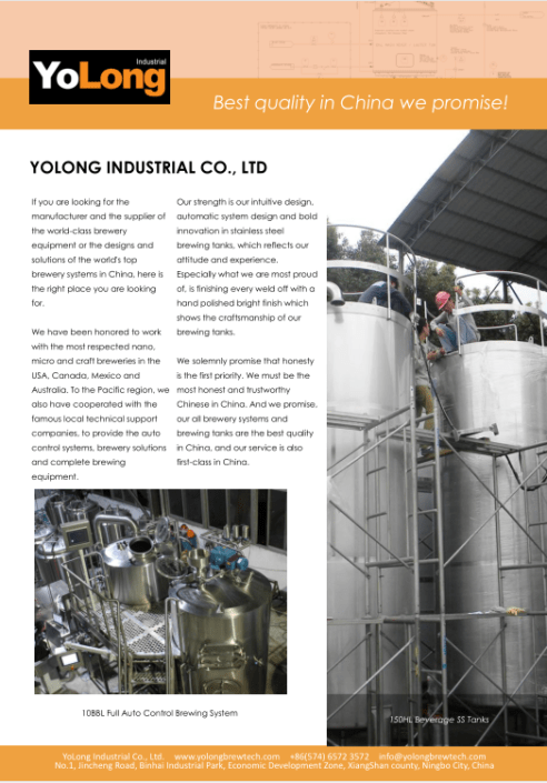 Yolong Brewery Equipment Brewing System Certificates For Fermenters